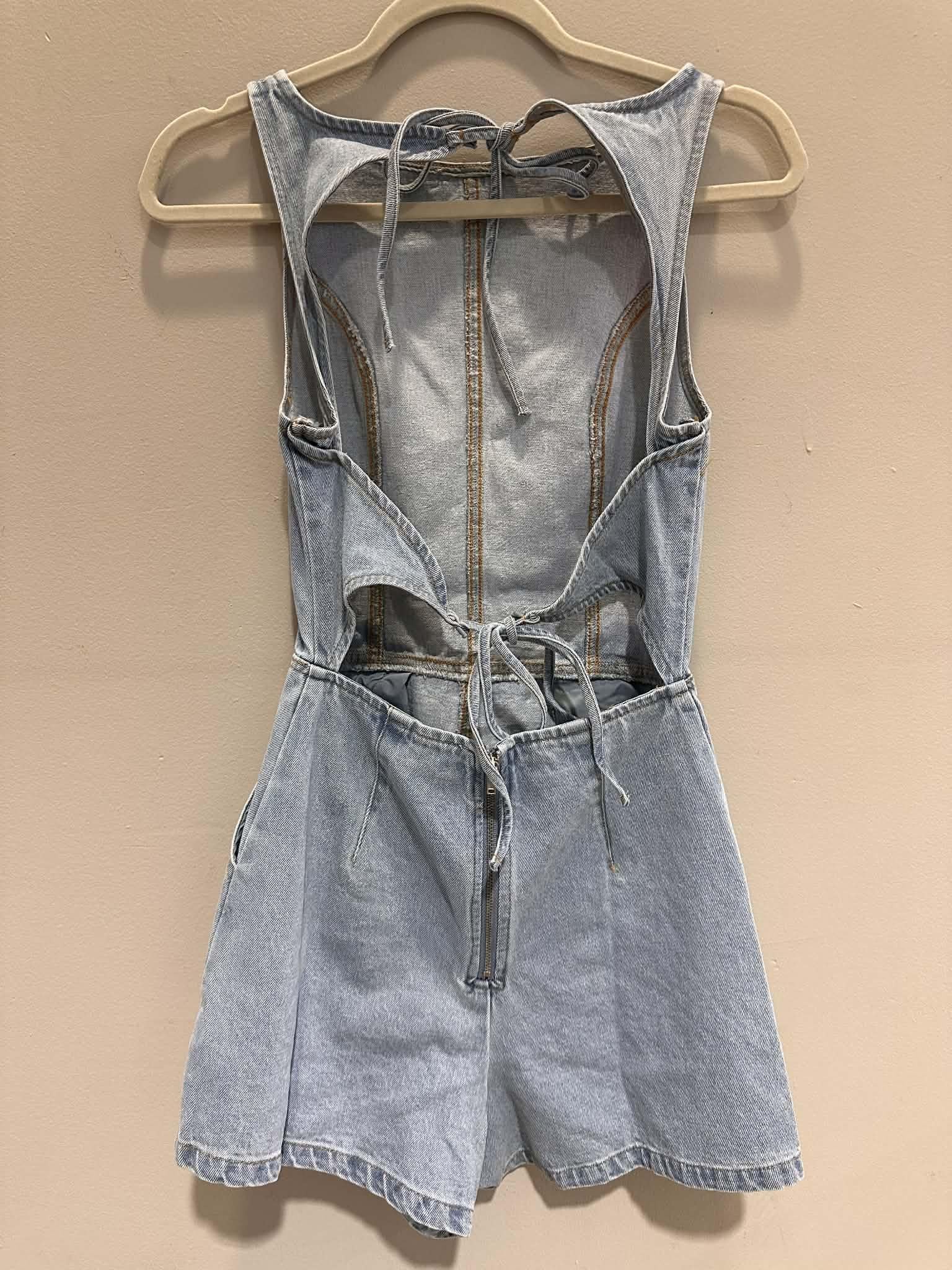 Boat Neck Tie Back Denim Romper