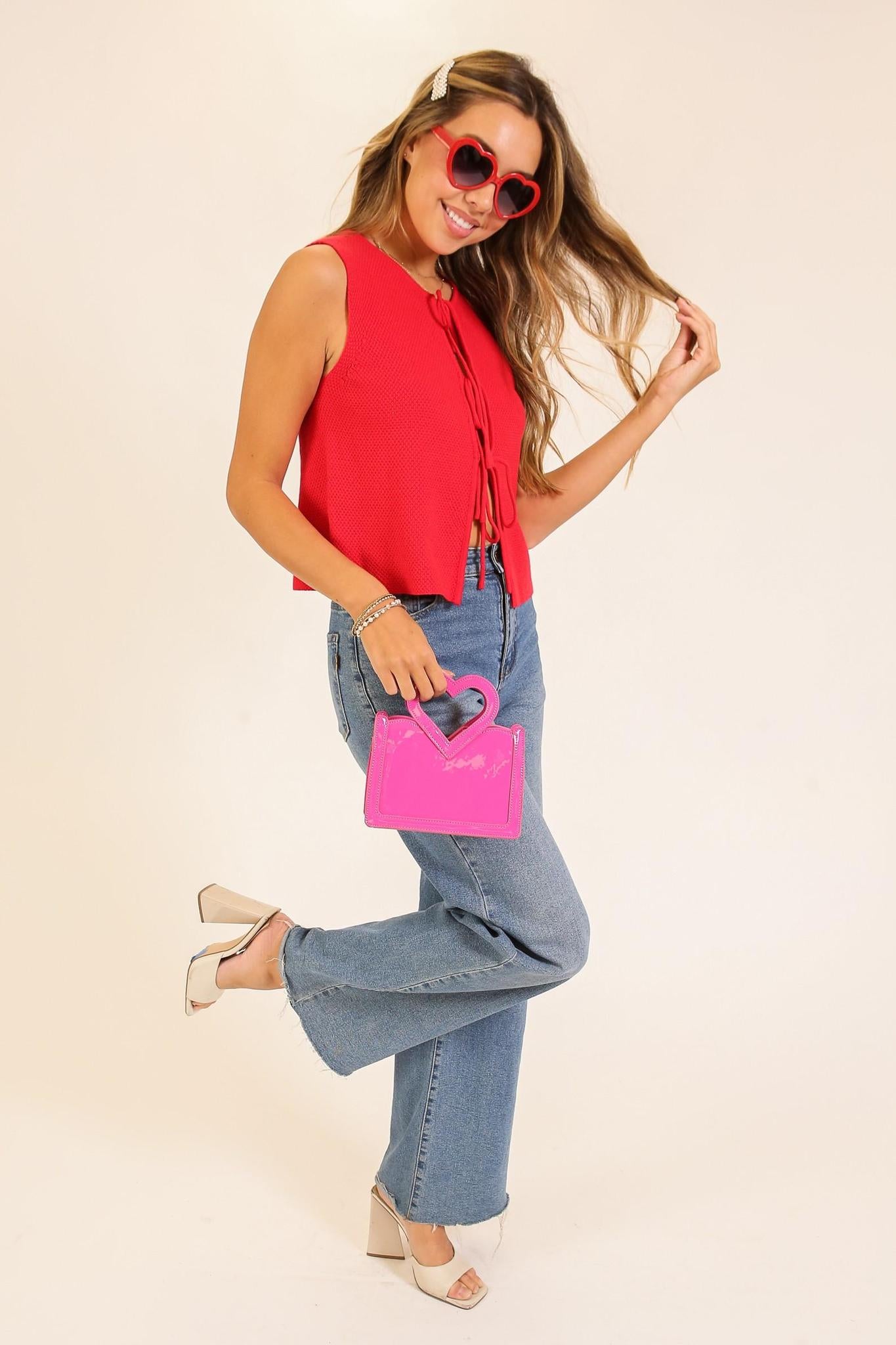 Festive Tie-front Sweater Vest - Red