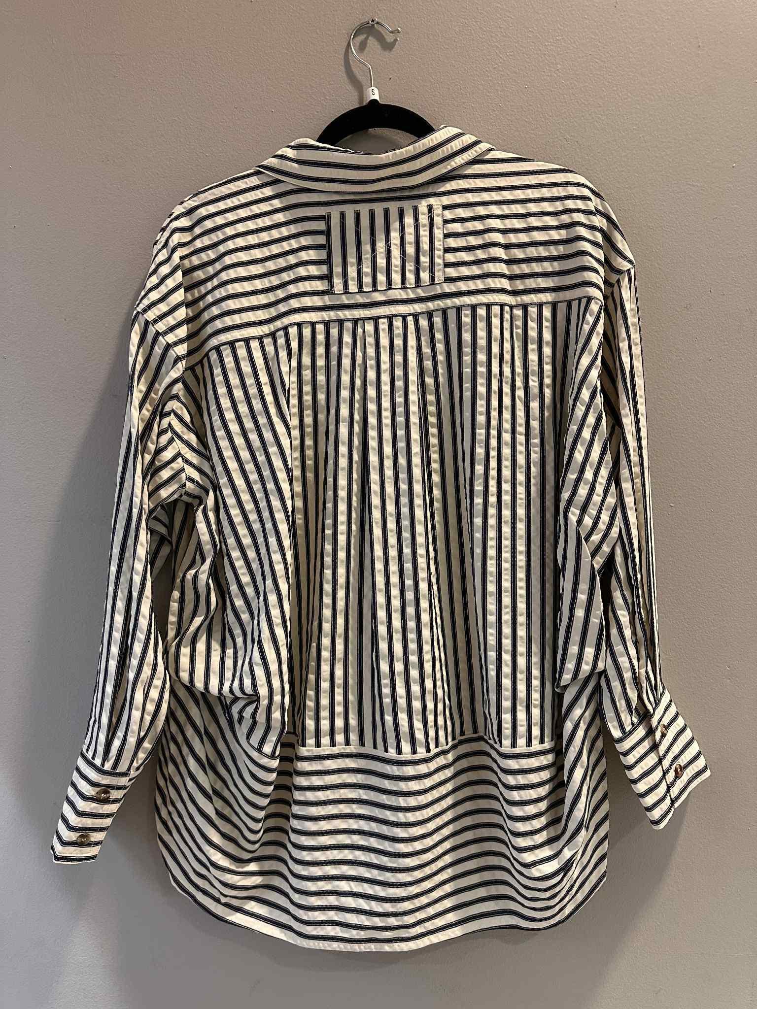Navy Striped Button-Up Blouse