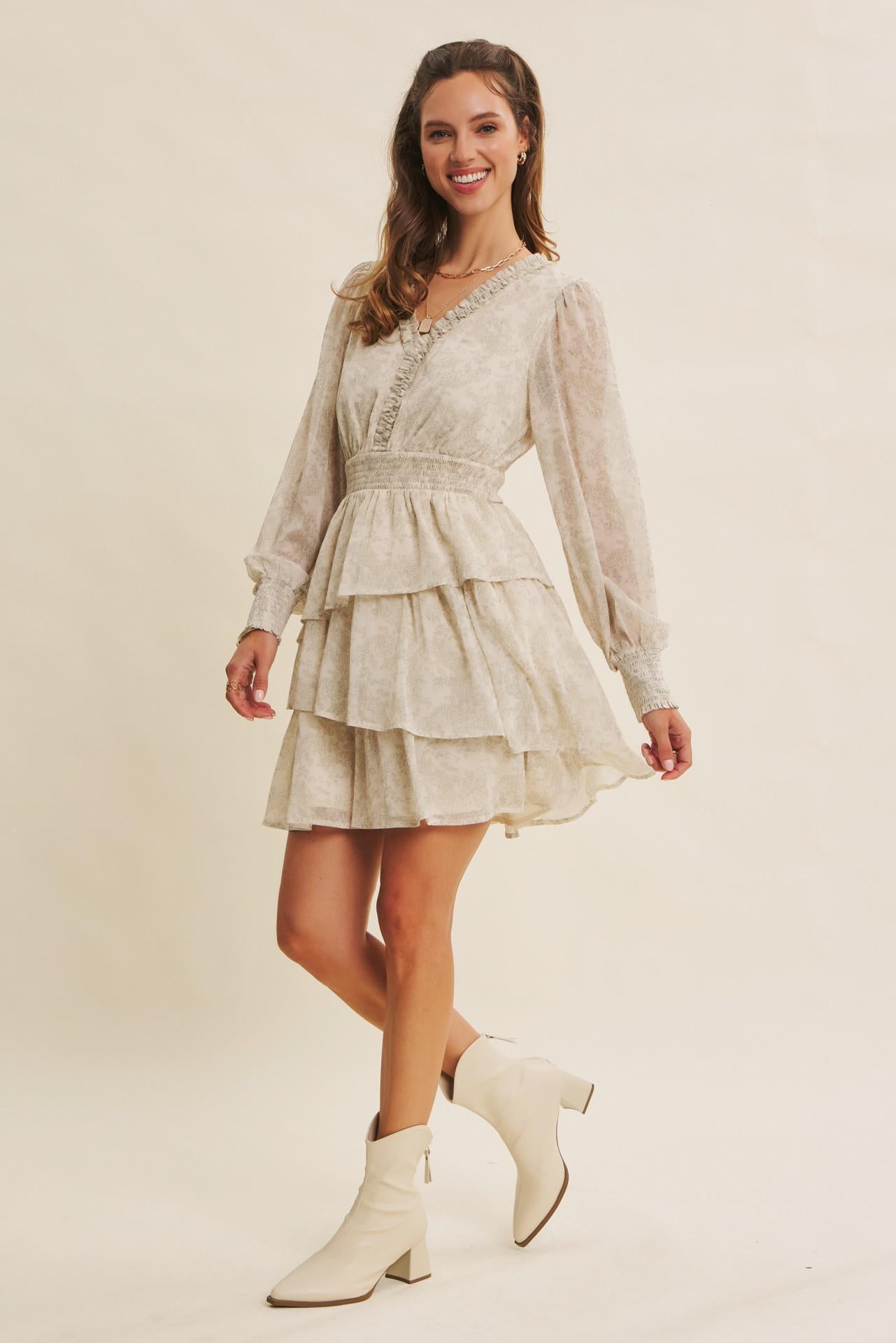 Floral Asymmetrical Tiered Ruffle Mini Dress
