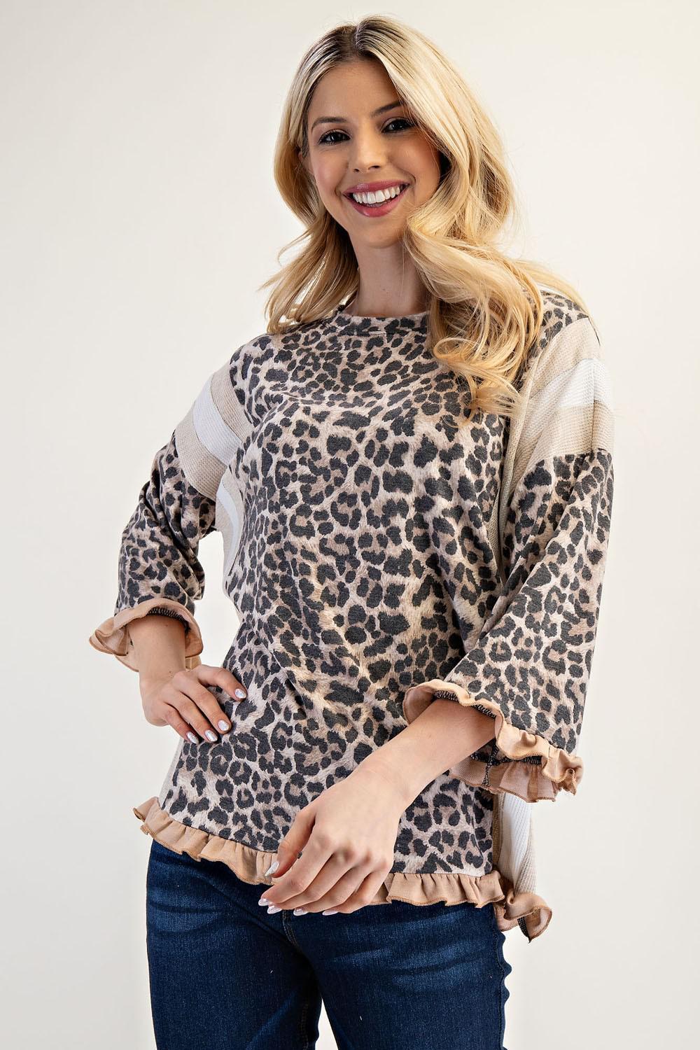 Leopard Print Color Block Top