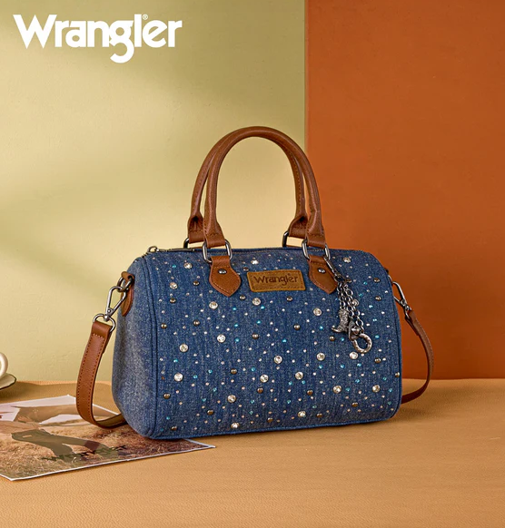 Wrangler Western Rhinestone Denim Boston Bag/Crossbody - Dark Jean