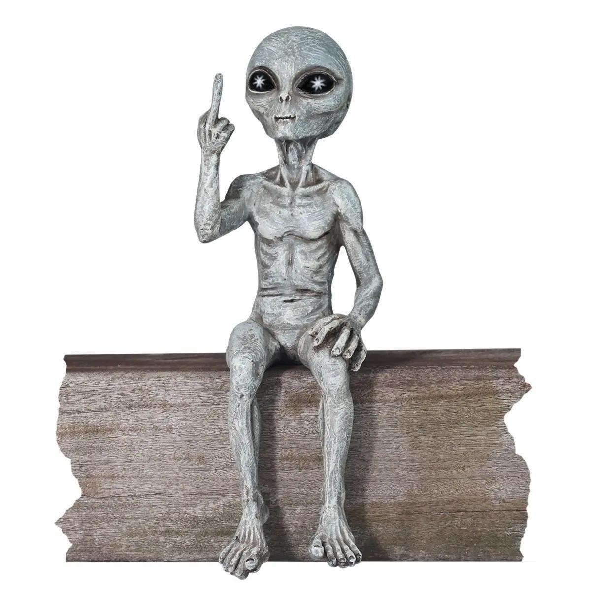 Rude Alien Statue “Flipping the Bird” 10″ H Shelf Sitter