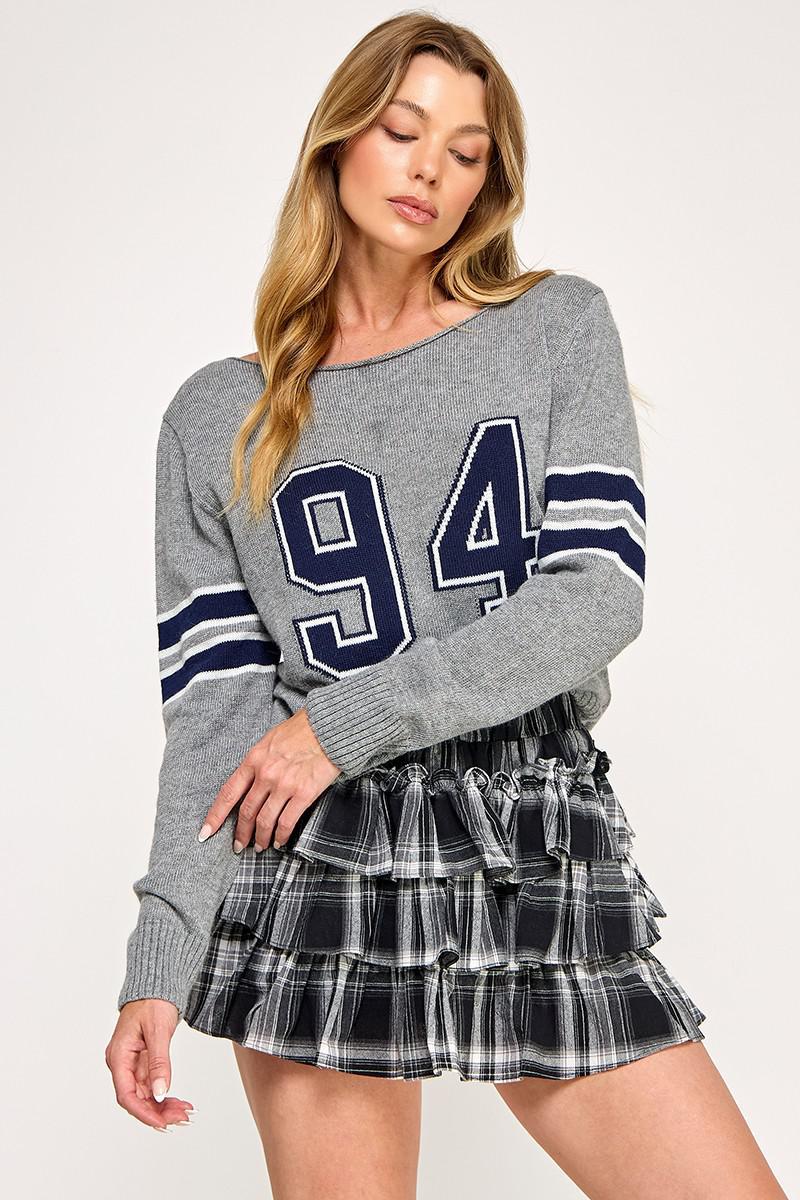 94 Boat Neck Long Sleeve Sweater Top