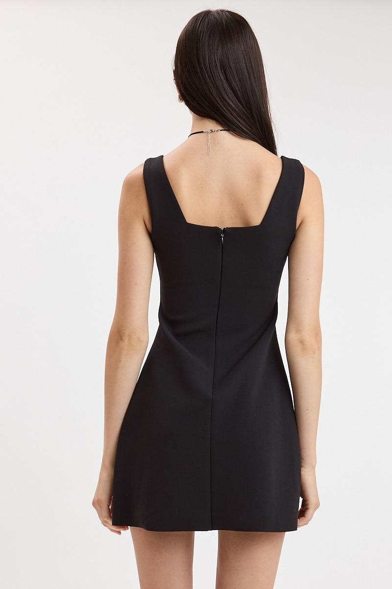 Black Side Slit Monotone Color Fit-in Mini Dress