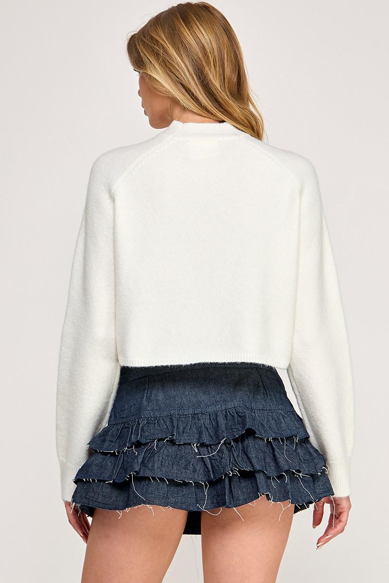 Bear Red-Bow Mock Neck Sweater