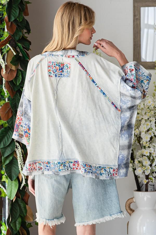 Washed Print Patchwork Top