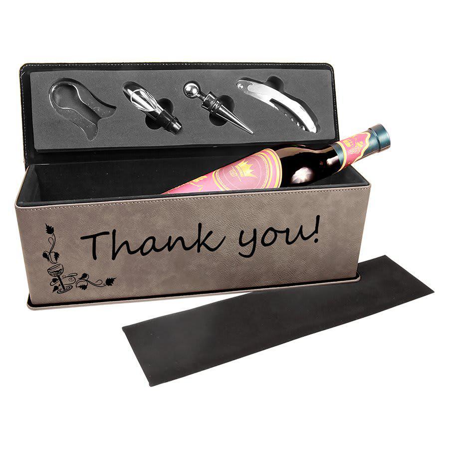 Engravable Leatherette Single Wine Box with Tools