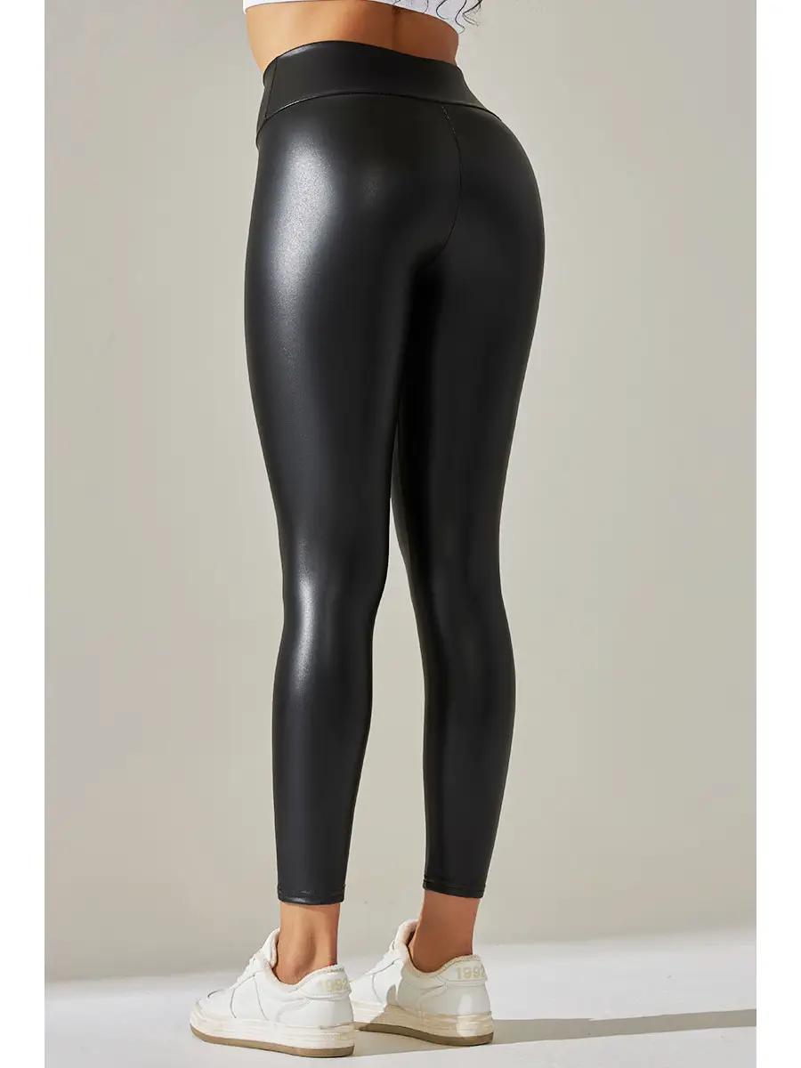 Black Color High Waist Faux Matt Leather Skinny Leggings