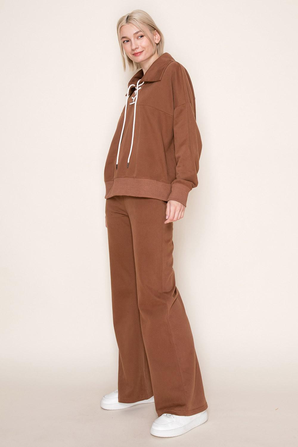 Brown High Waisted Solid Knit Pants