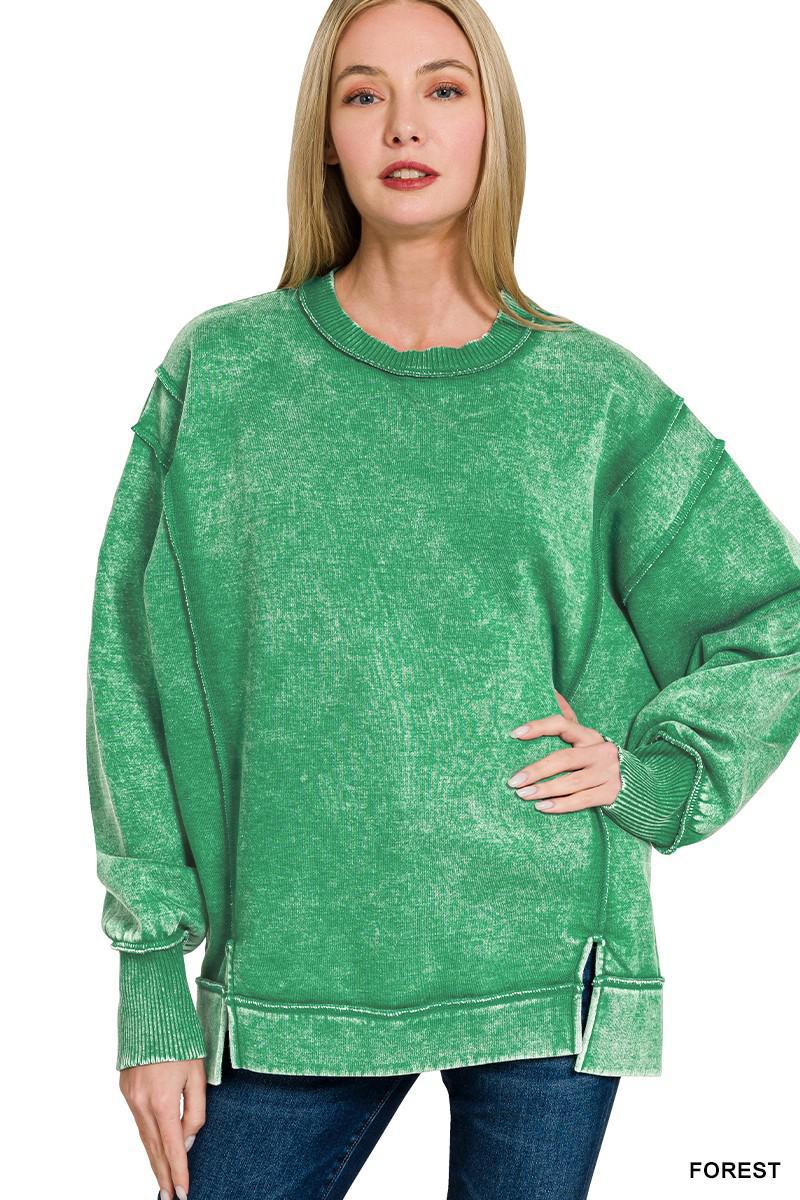 Acid Wash Exposed-Seam Sweatshirt