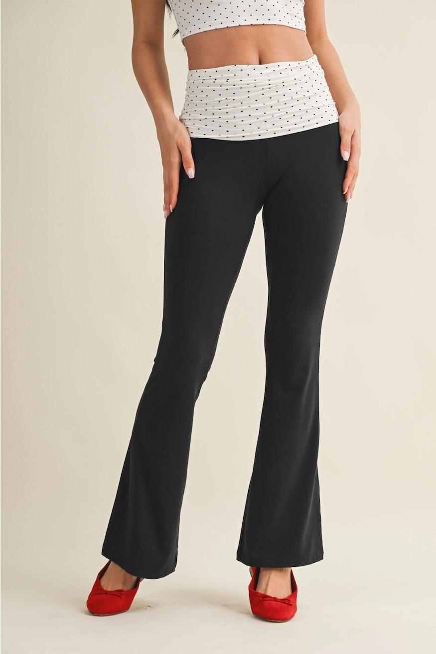 Polka Dot Soft Knit Foldover Flare Pants
