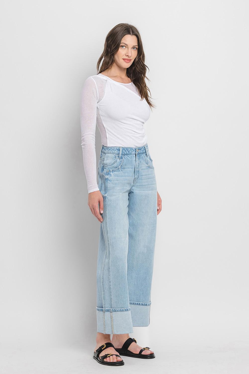 Super High Rise Cuffed Baggy Wide Jeans