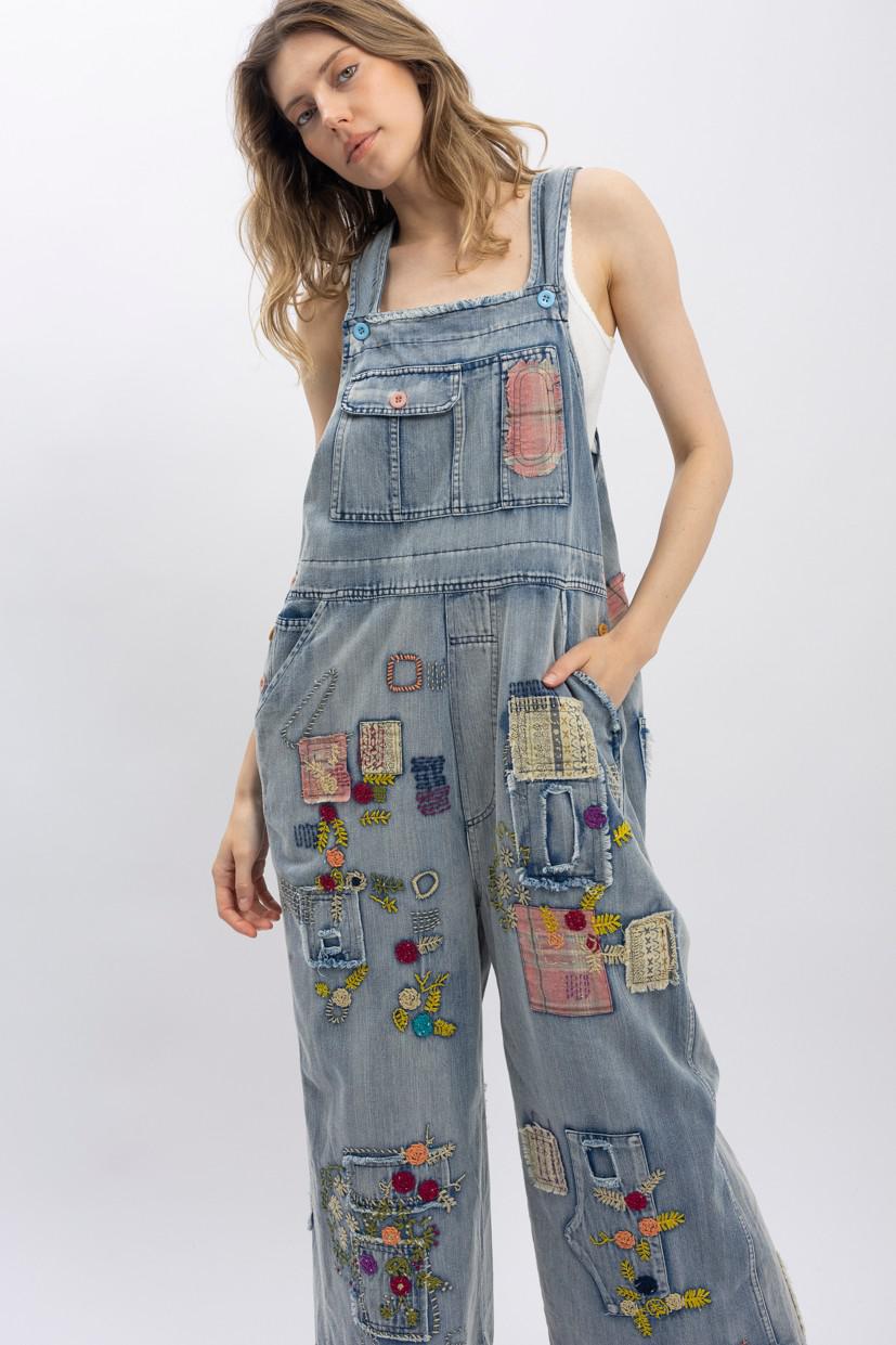 Vintage Washed Denim Oversized Bib Overalls