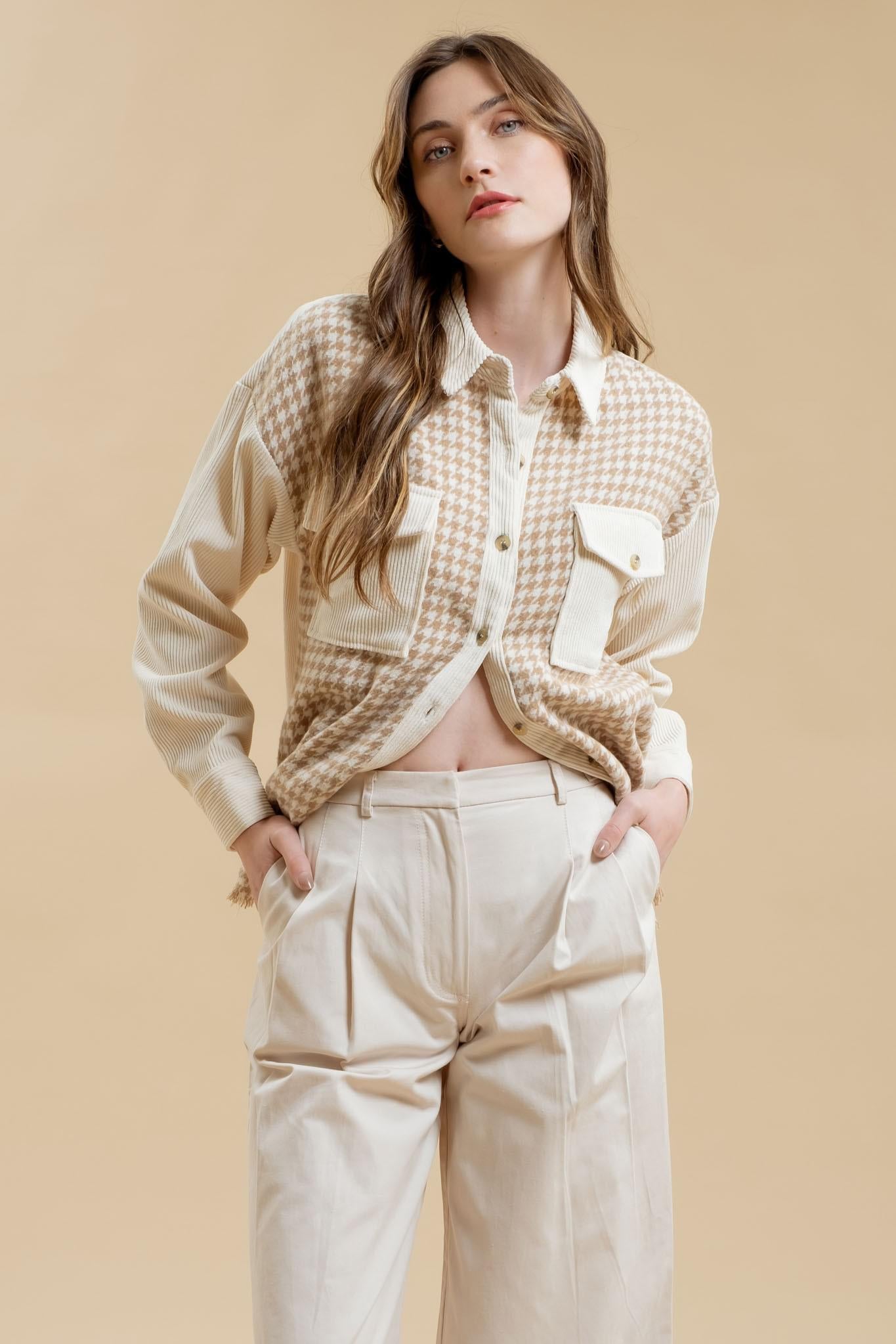 Khaki Houndstooth Shacket