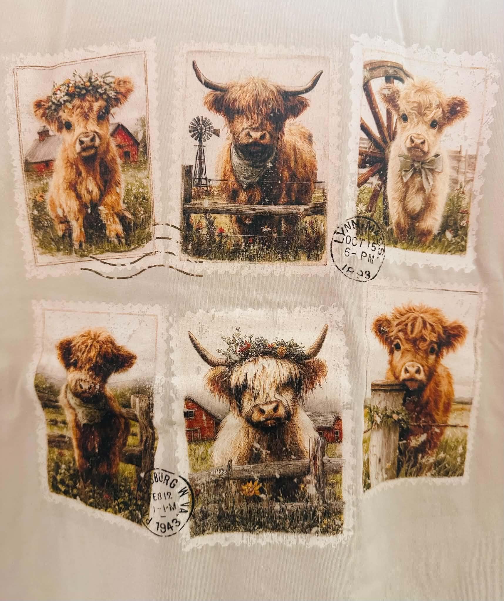 Highland Cow Stamps Tee