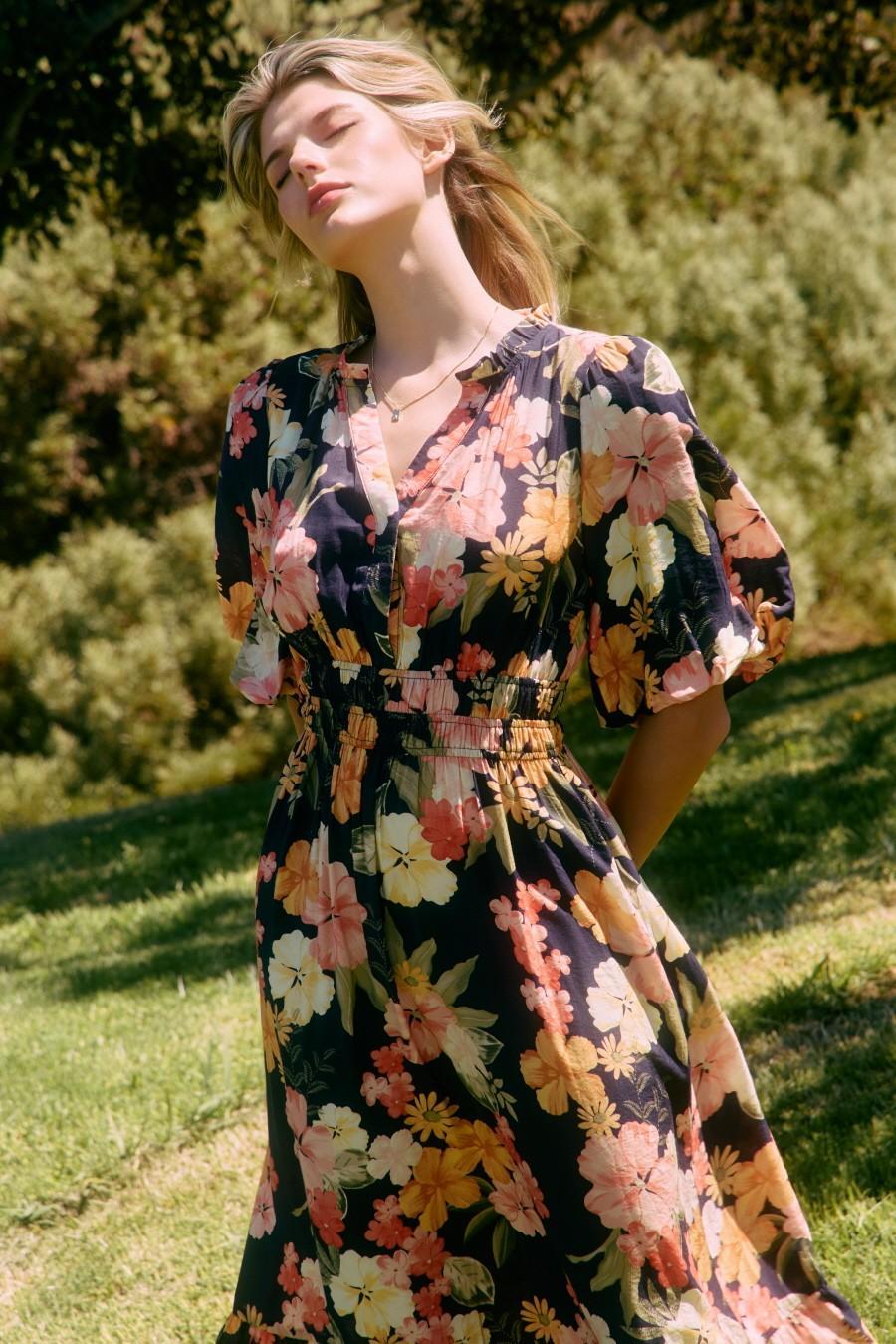 Plus Navy Multi Floral Printed Midi Dress