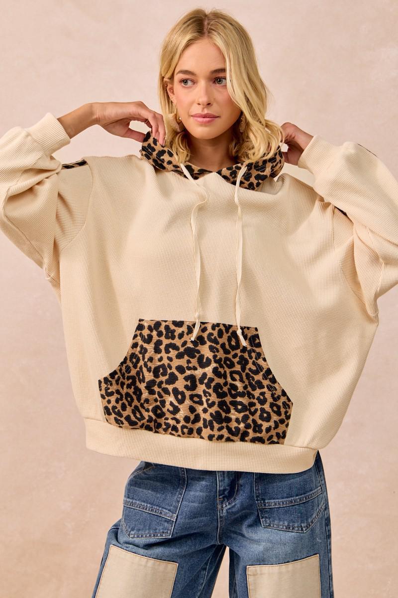 Waffle Thermal Leopard Mix And Match Hoodie