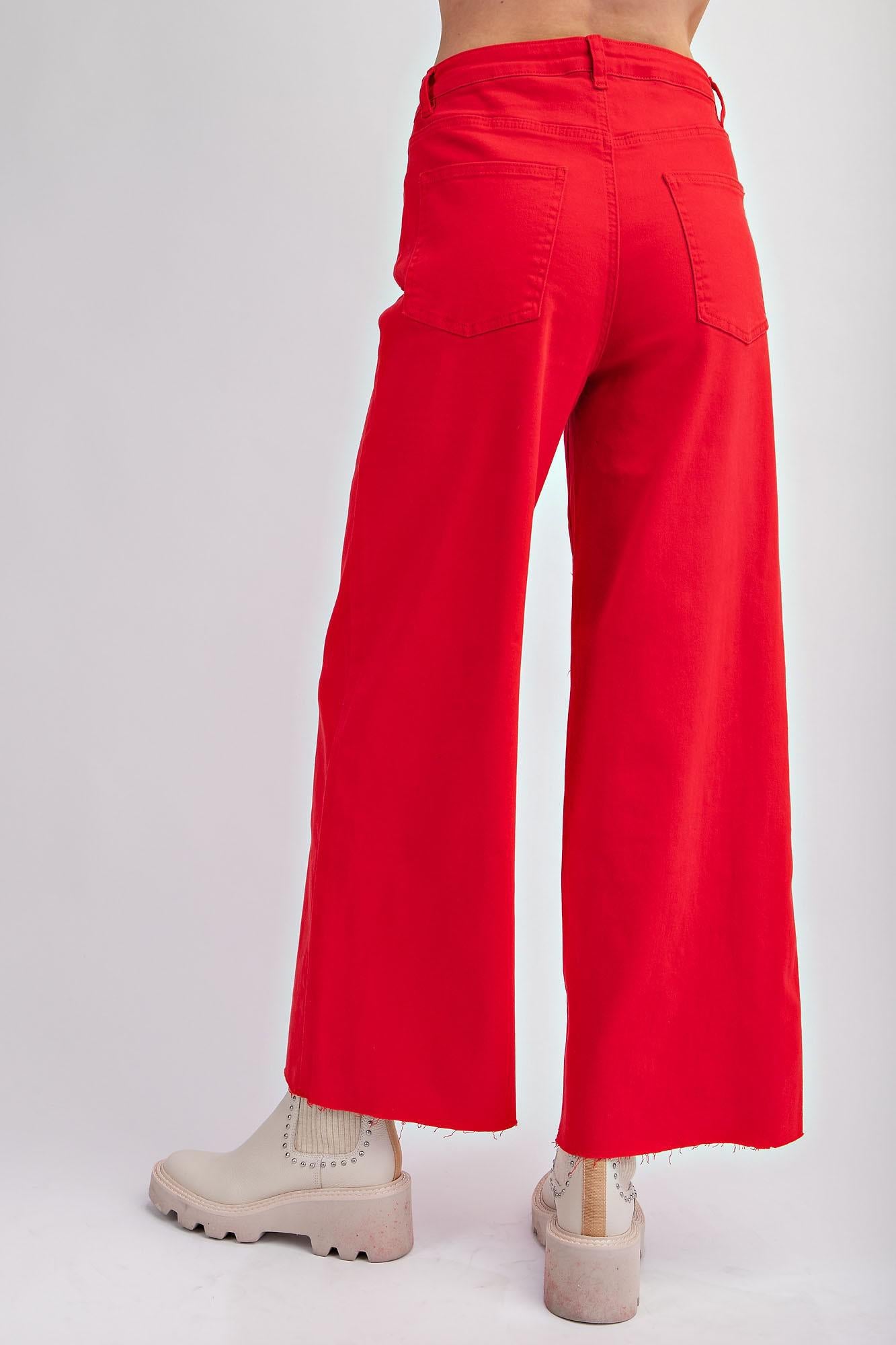 Red Twill HW Wide Leg Pants