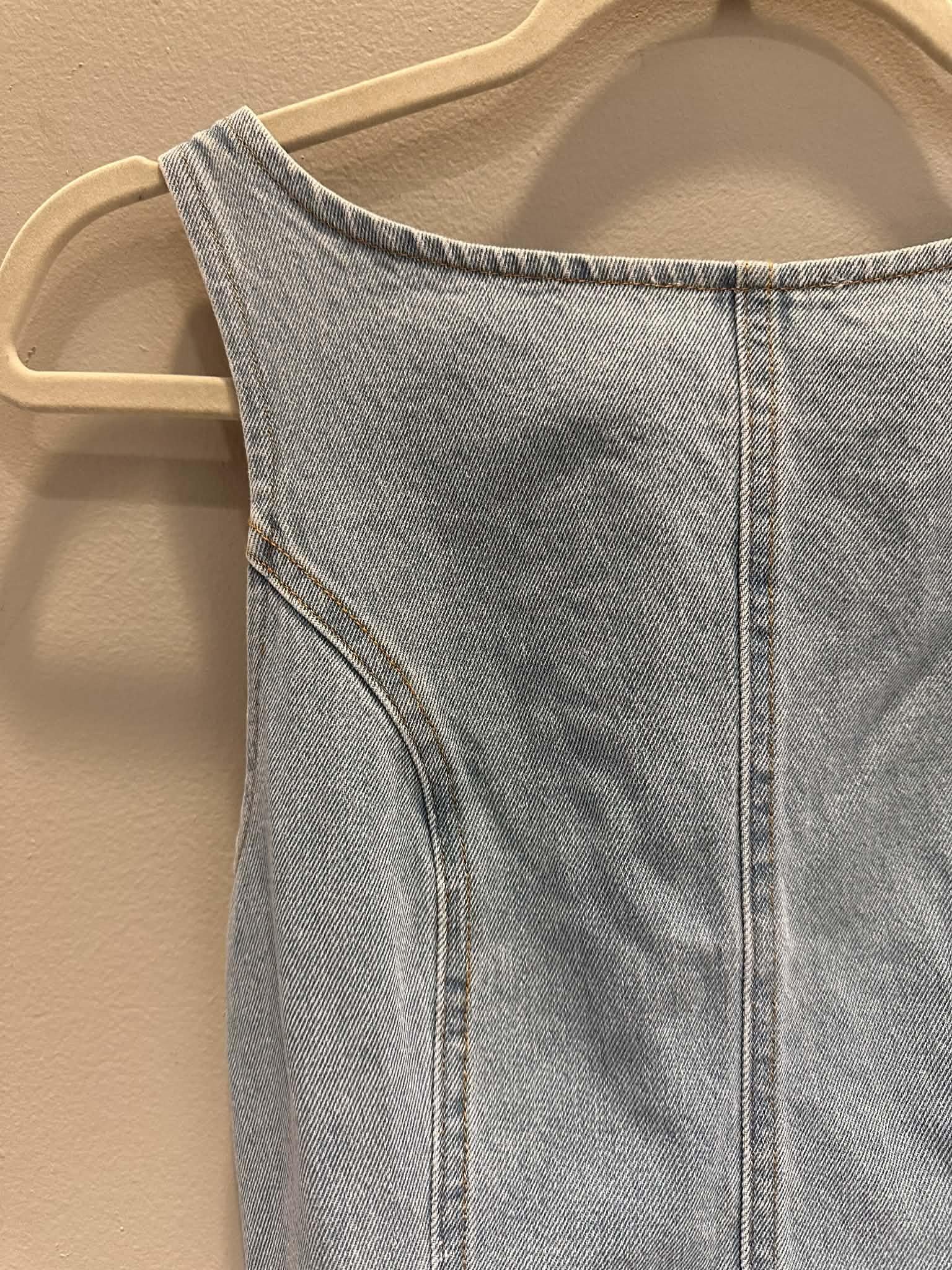 Boat Neck Tie Back Denim Romper