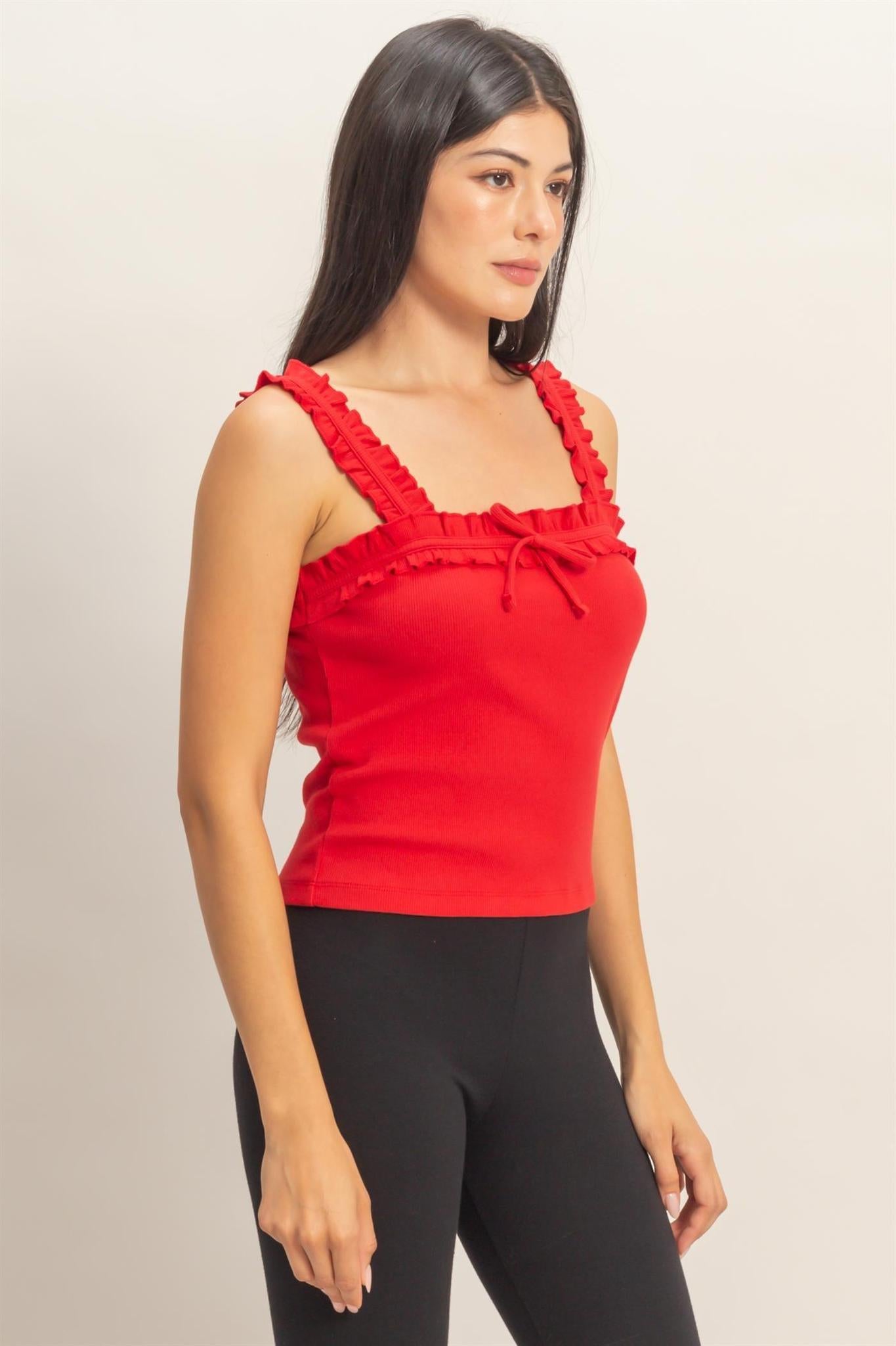 Ruffle Strap Bow Tank Top