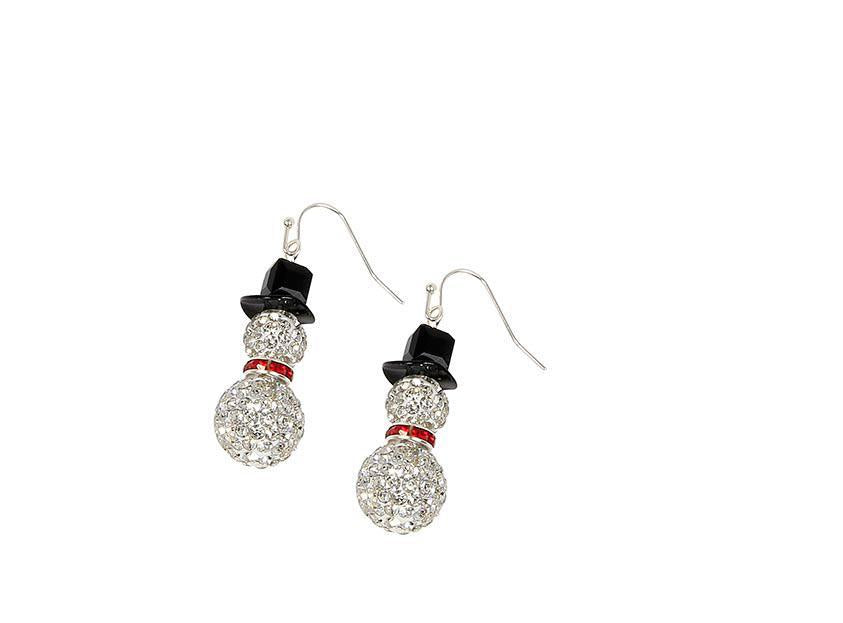 Silver Rhinestone Snowman Earring