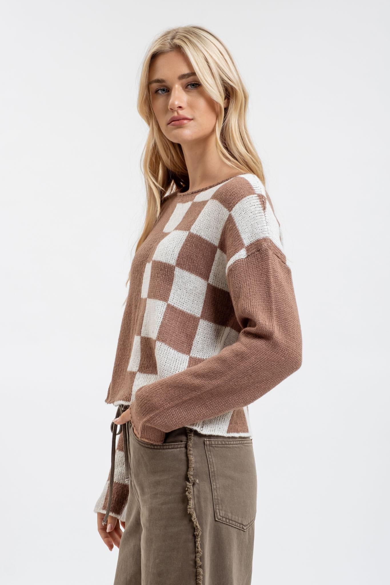 Checkered Mocha Sweater