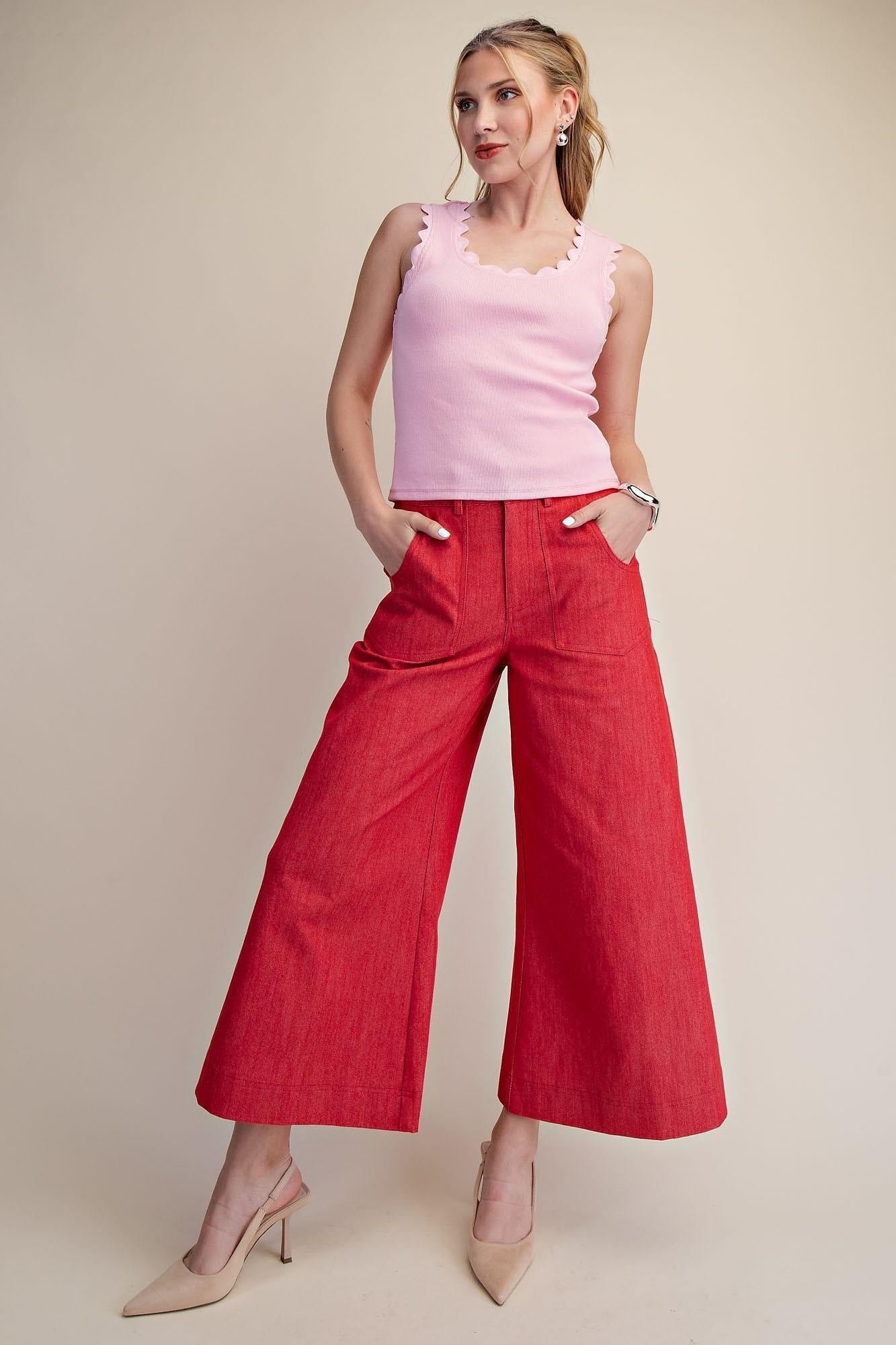 Red Crop High-Rise Wide-Leg Pants