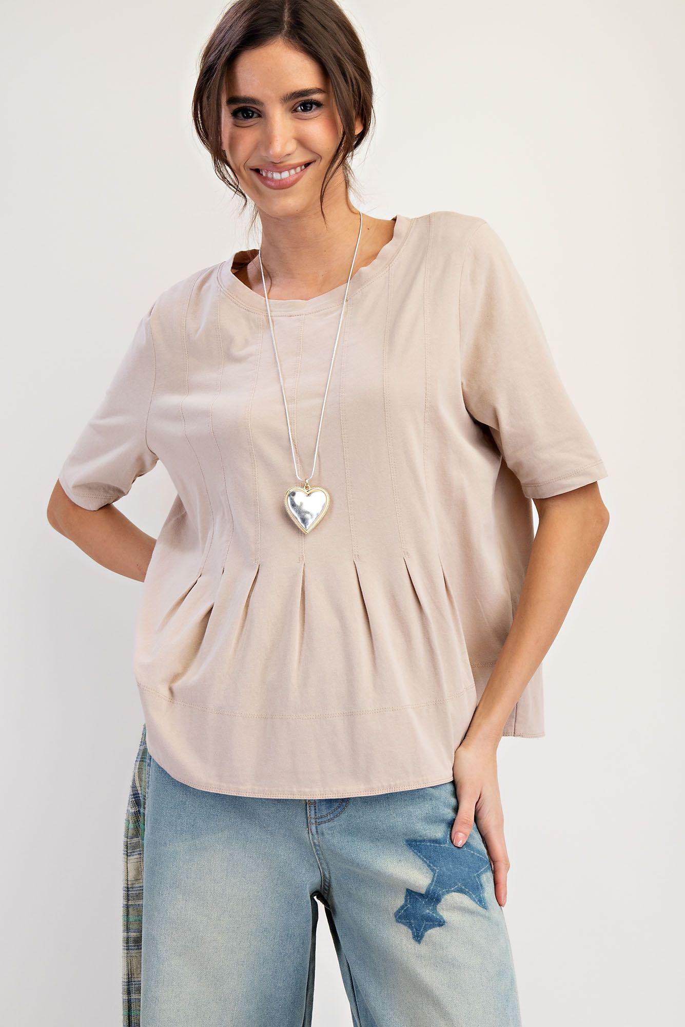 Pleated Cotton Khaki Wash Top