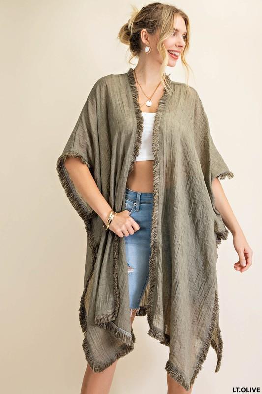 Fringe Trim Long Kimono