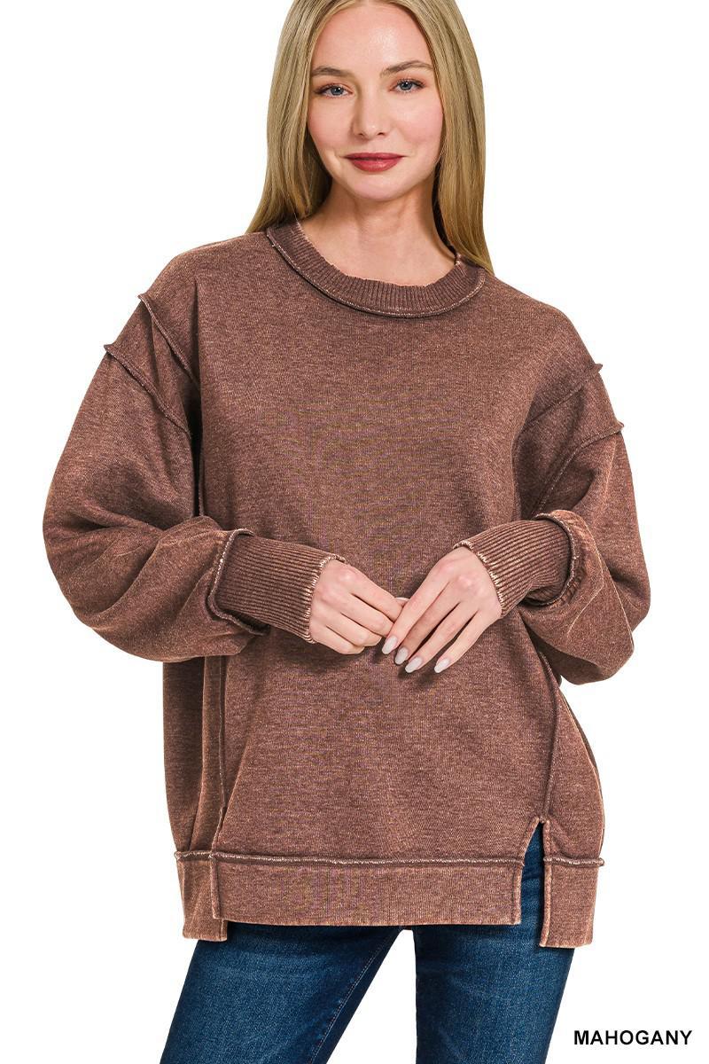 Acid Wash Exposed-Seam Sweatshirt