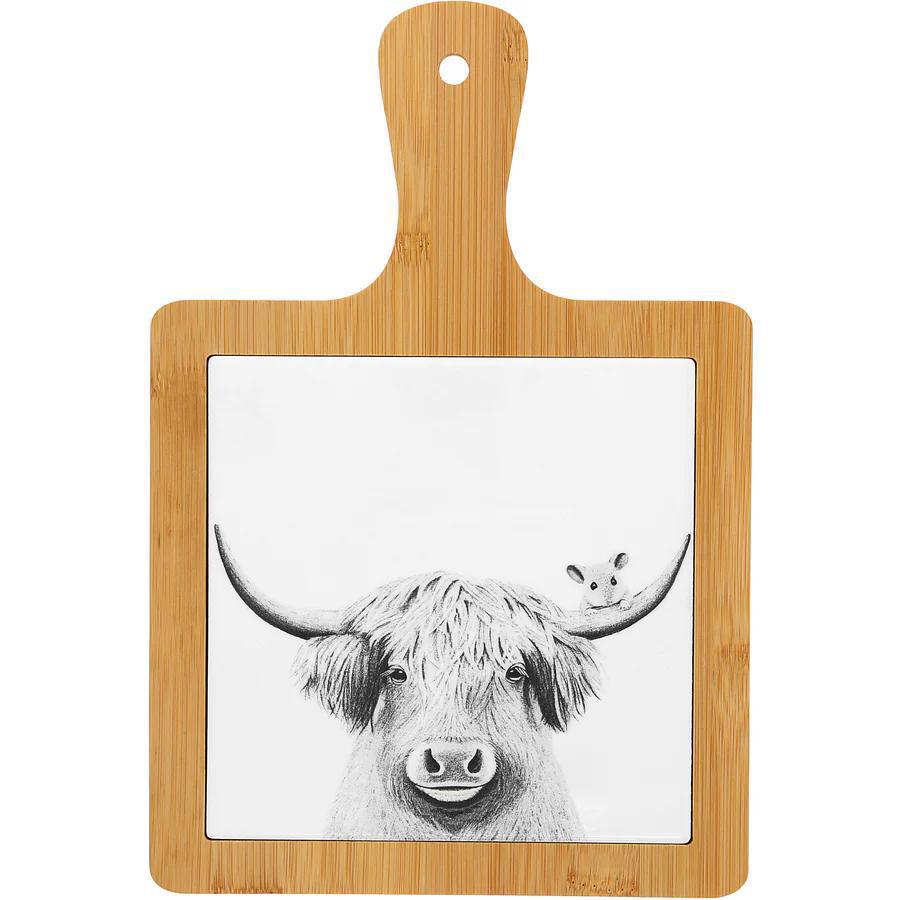 Highland Cow 7.5" Bamboo & Ceramic Tile Trivet
