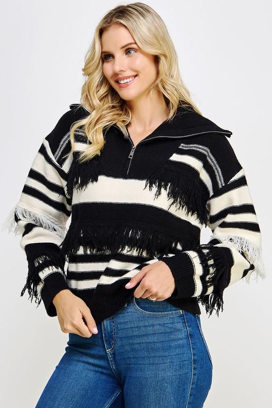 Stripe Fringe Sweater