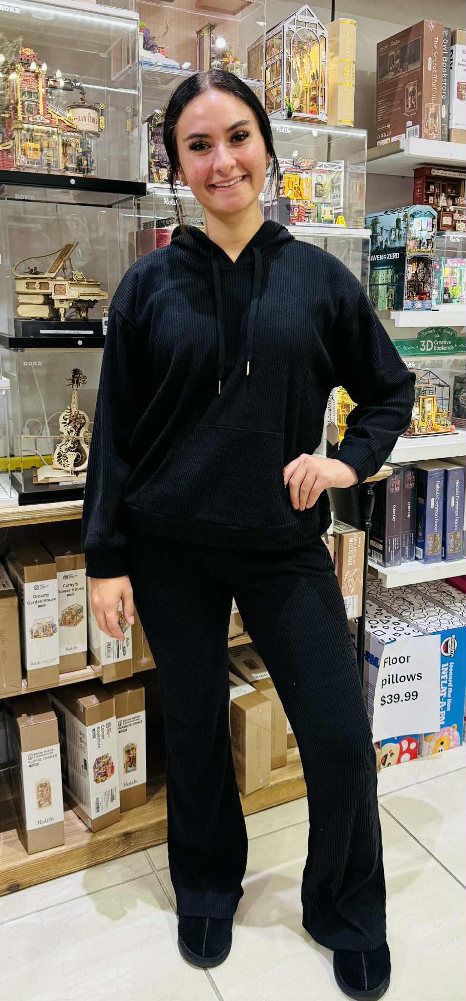 Black Knit Hoodie & Sweats Set