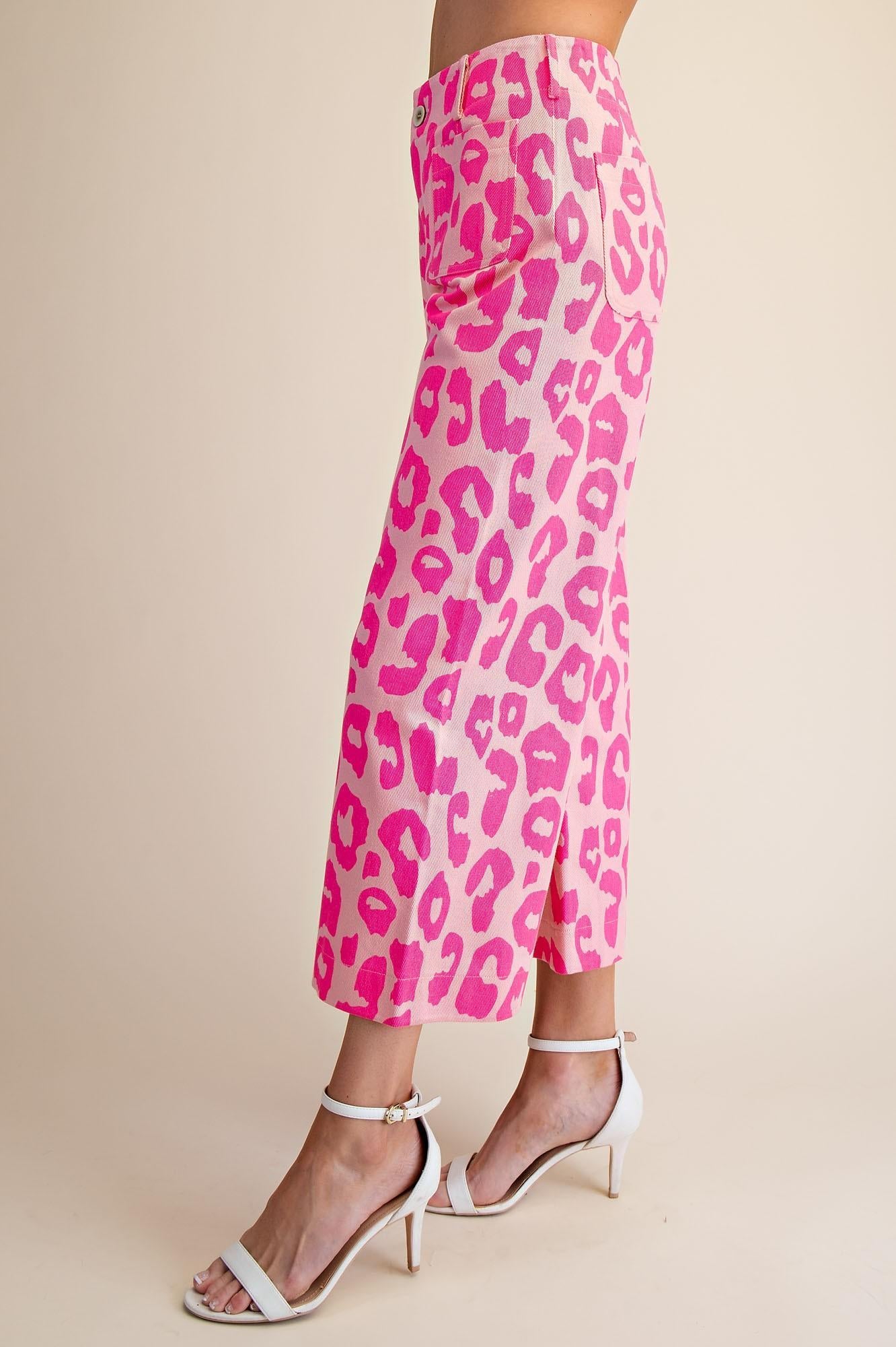 Pink Leopard Pants Colette Cropped Wide-Leg