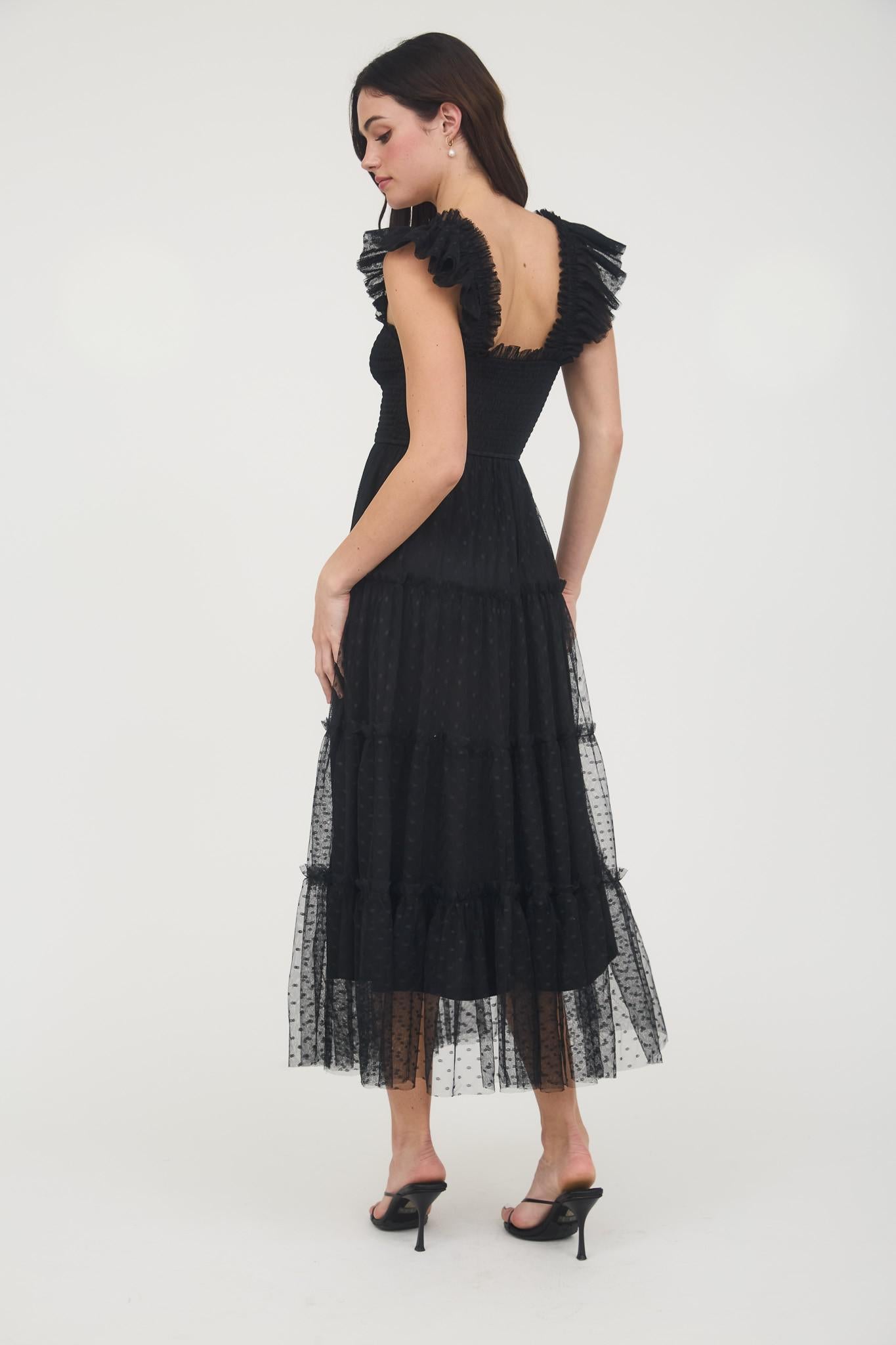 Polka Dot Chiffon Tiered Midi Dress