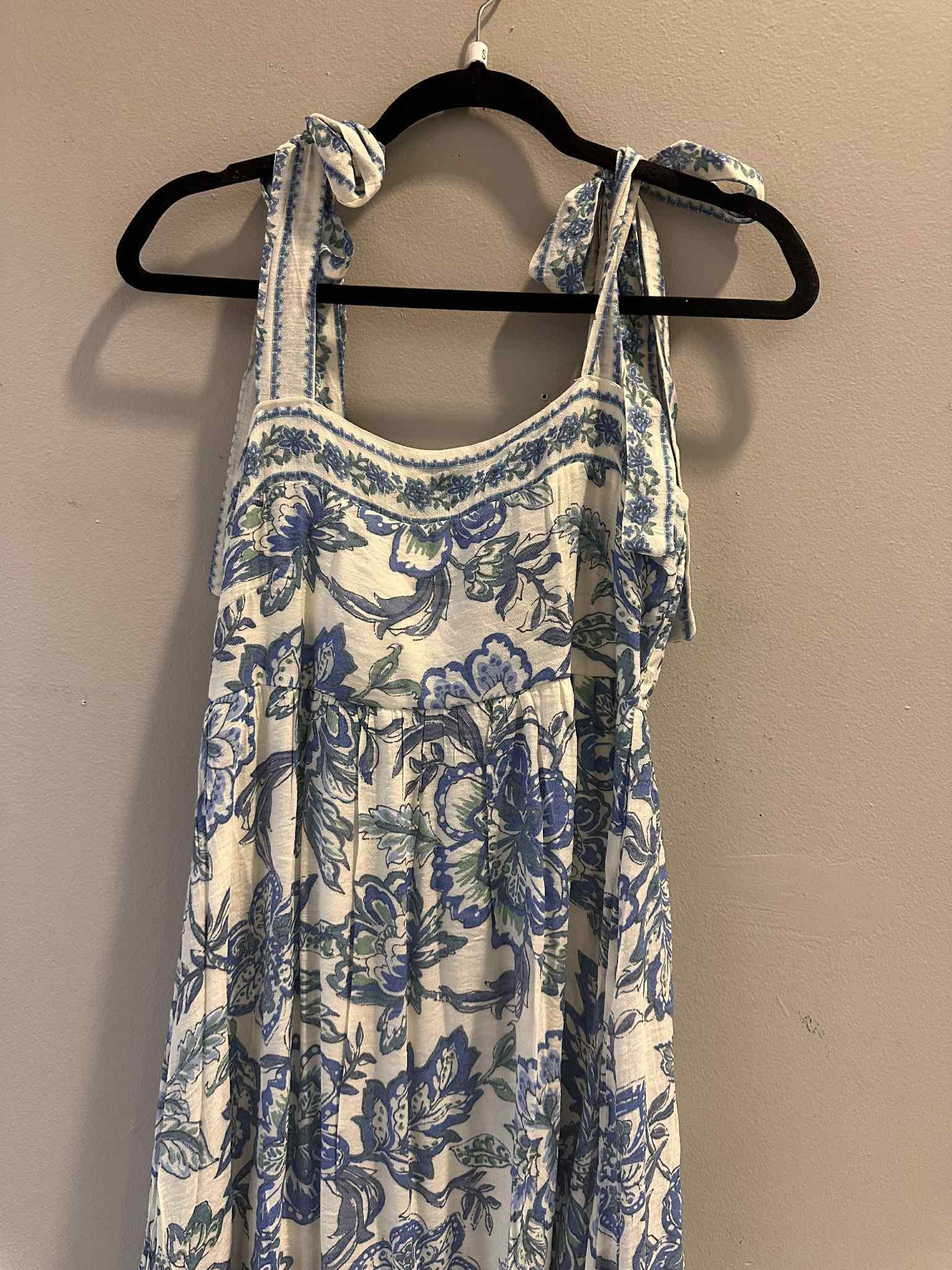 Floral Border Tie Strap Midi Dress