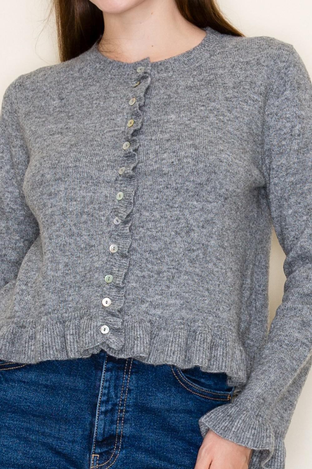 Heather Grey Long Sleeve Solid Knit Top