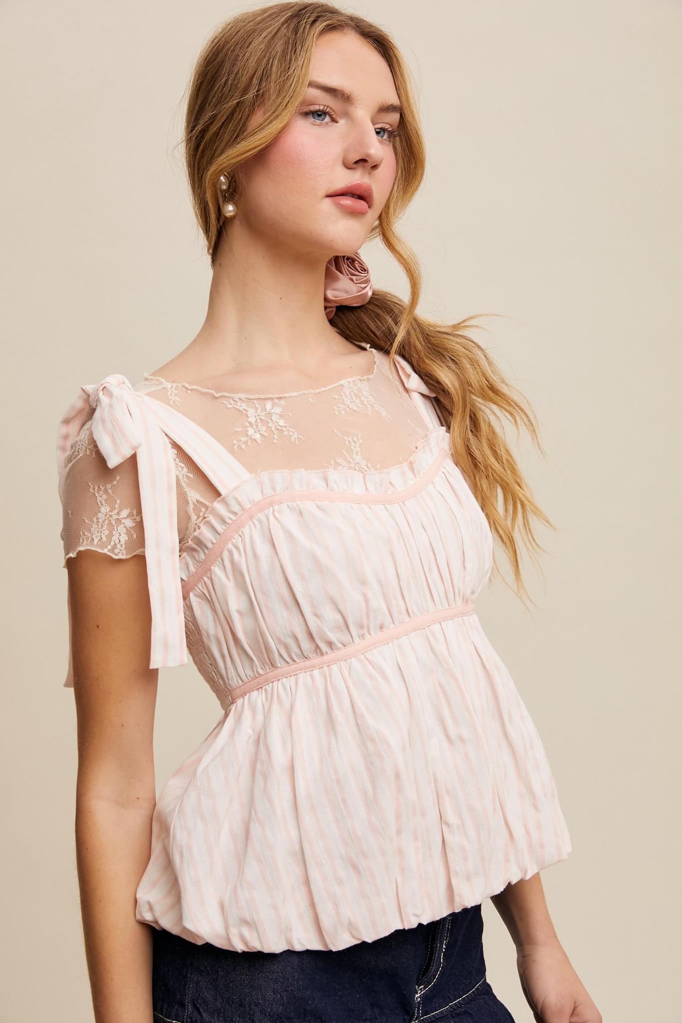 Striped Bubble Hem Babydoll Top