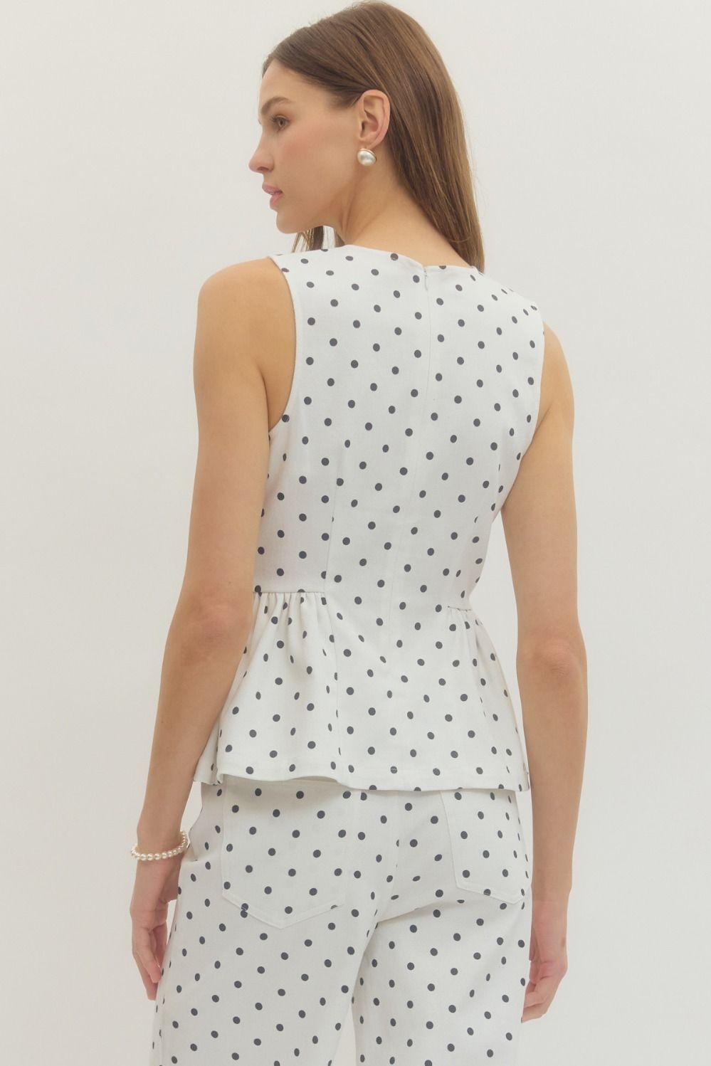 Polka-Dot Denim Peplum Top