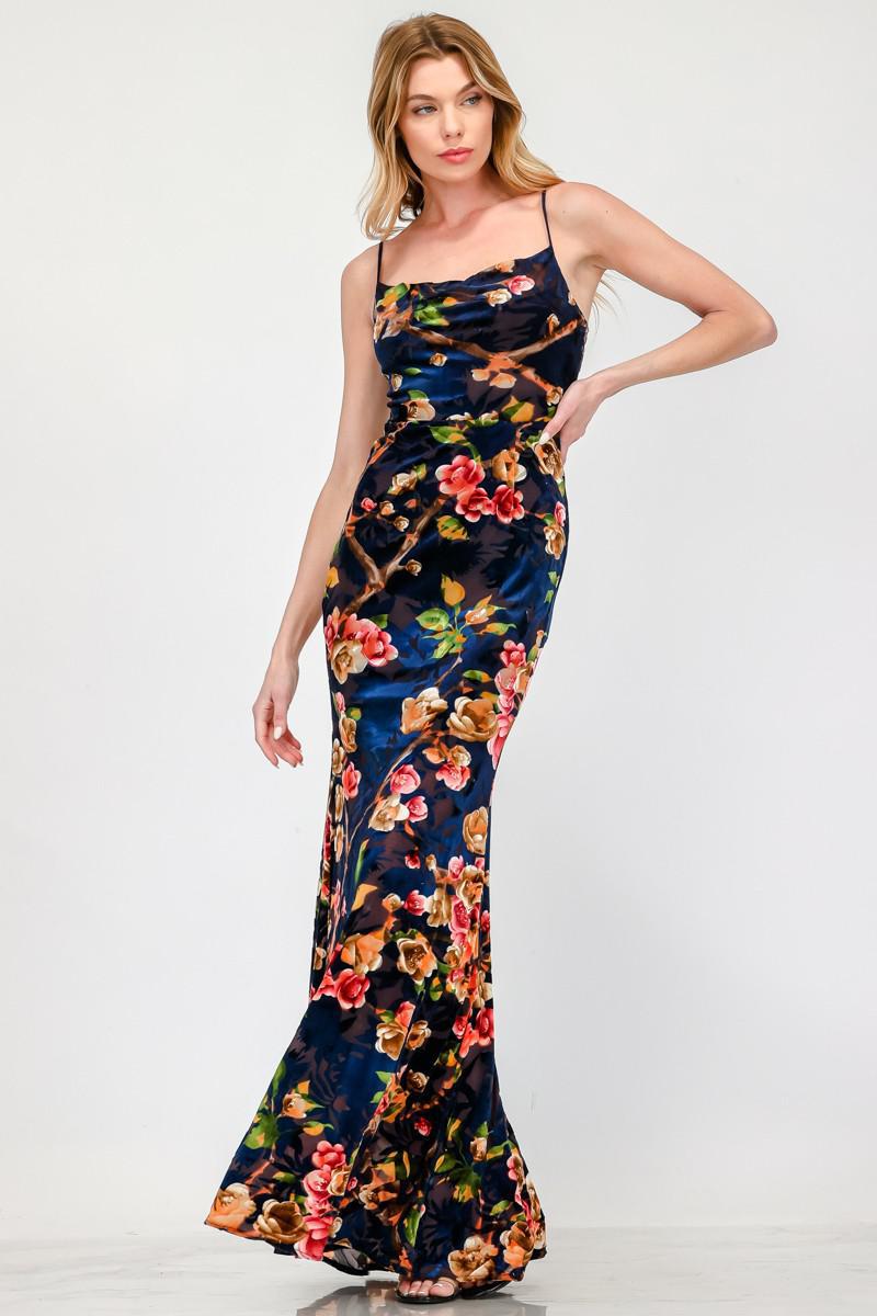 Sleeveless Floral Velvet Maxi Dress