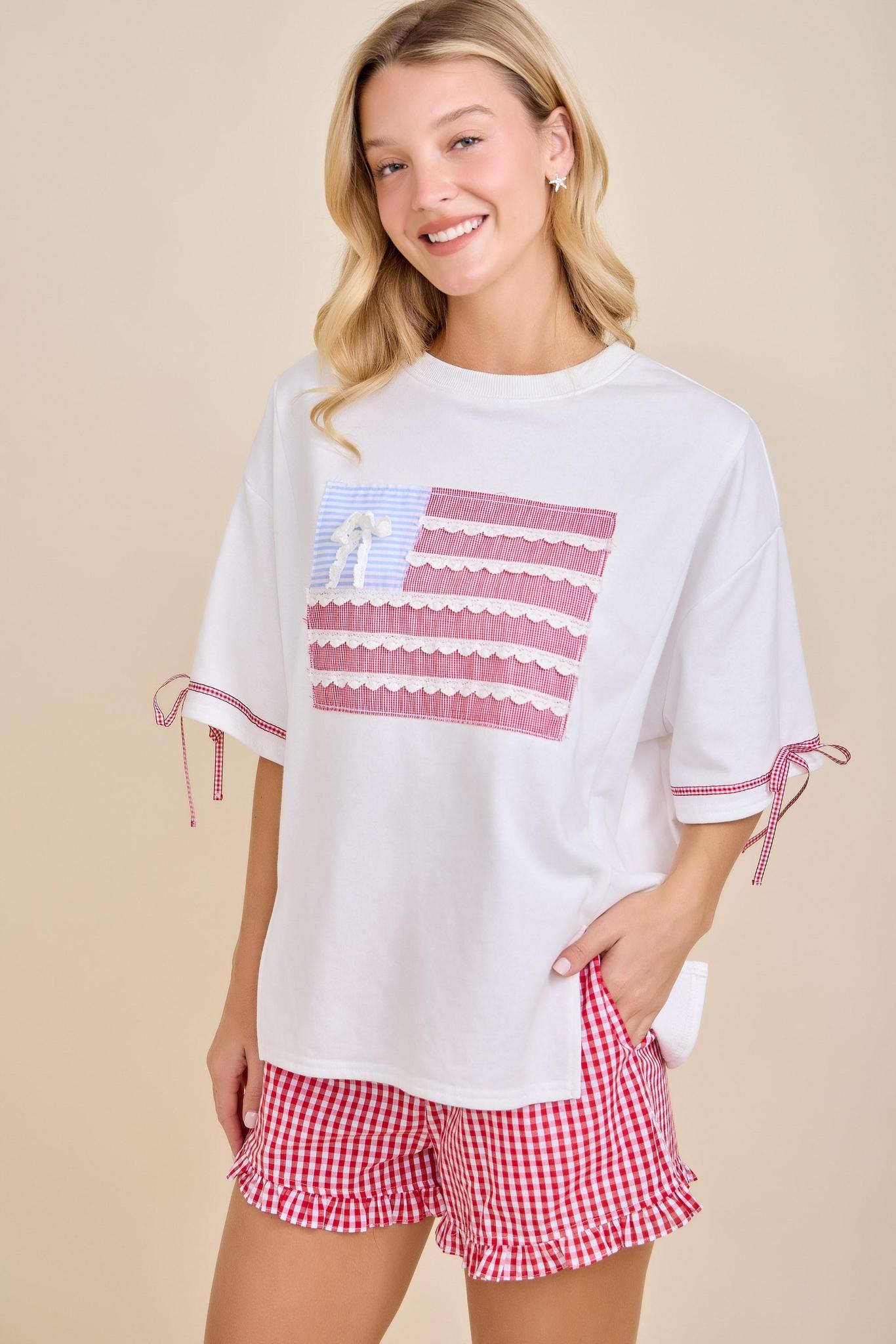 Patriotic Ribbon Patch Oversized Tee