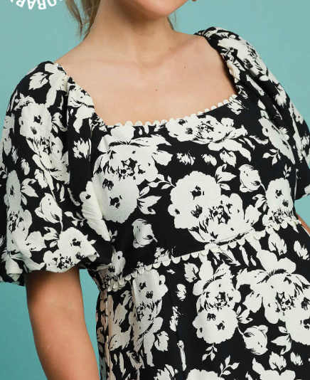 Plus Black Floral Print Midi Dress