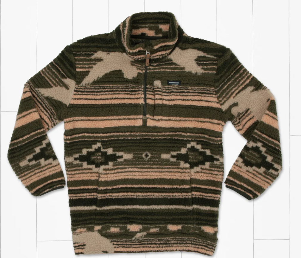 Youth Matagorda Rustic Fleece Pullover Dark Olive & Tan