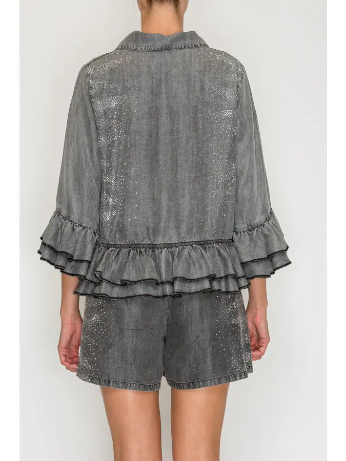 Sparkly Chambray Buttoned Blouse