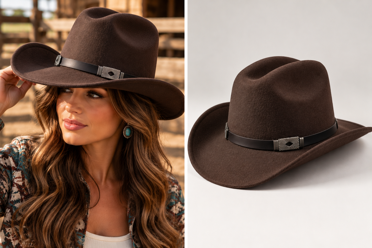 Faux Felt Cattleman's Crease with Faux Leather Band