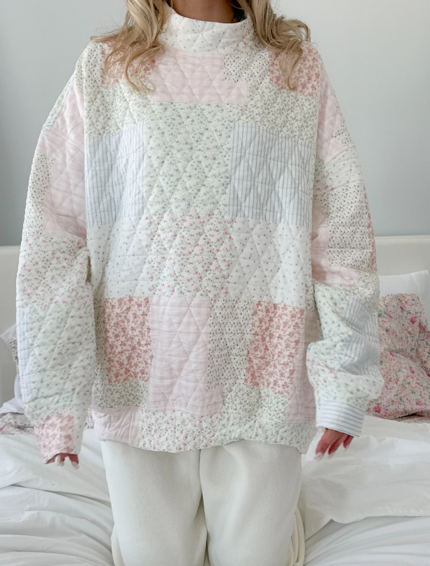 Quilted Pastel Mockneck Sweatshirt