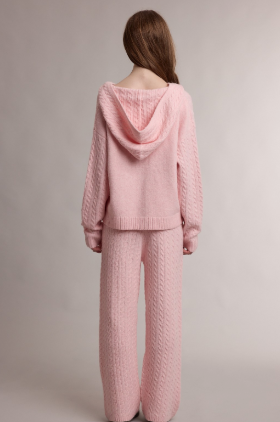 Cable Knit Zip Hoodie & Elastic Waist Pants Set