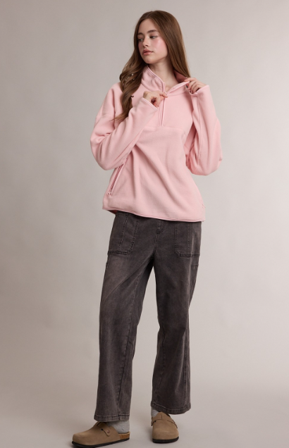 Powder Pink Women's Fleece Quarter-zip Pullover