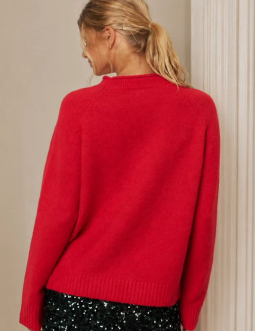 RED CHRISTMAS TREE JACQUARD CREW NECK KNIT SWEATER